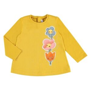 Mayoral Yellow Long Sleeve Kids Tee with Floral Print